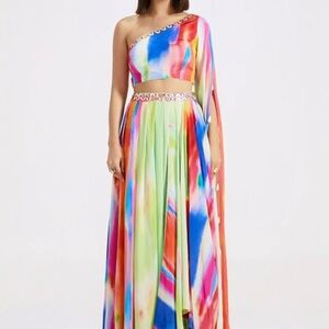 Basanti Kapde aur koffee Crop Top & Skirt Set small